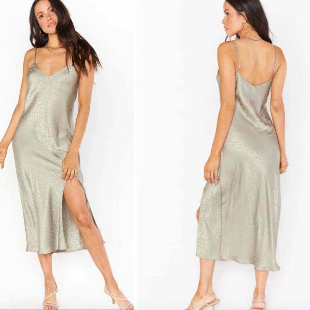 Show Me Your MuMu Zio Slip Midi Dress‎ Sage Cheetah Size Medium